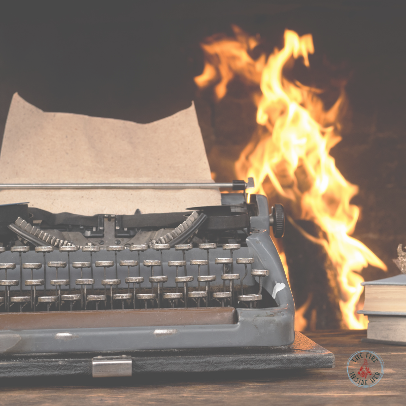typewriter with fire